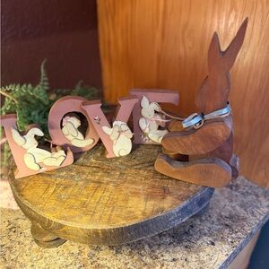 VTG Wood Letters & Bunny Nursery Decor “LOVE” Bunnies Baby Girl Room Decor